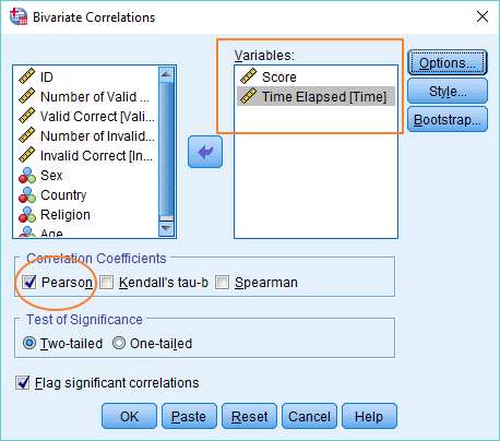 correlation in spss