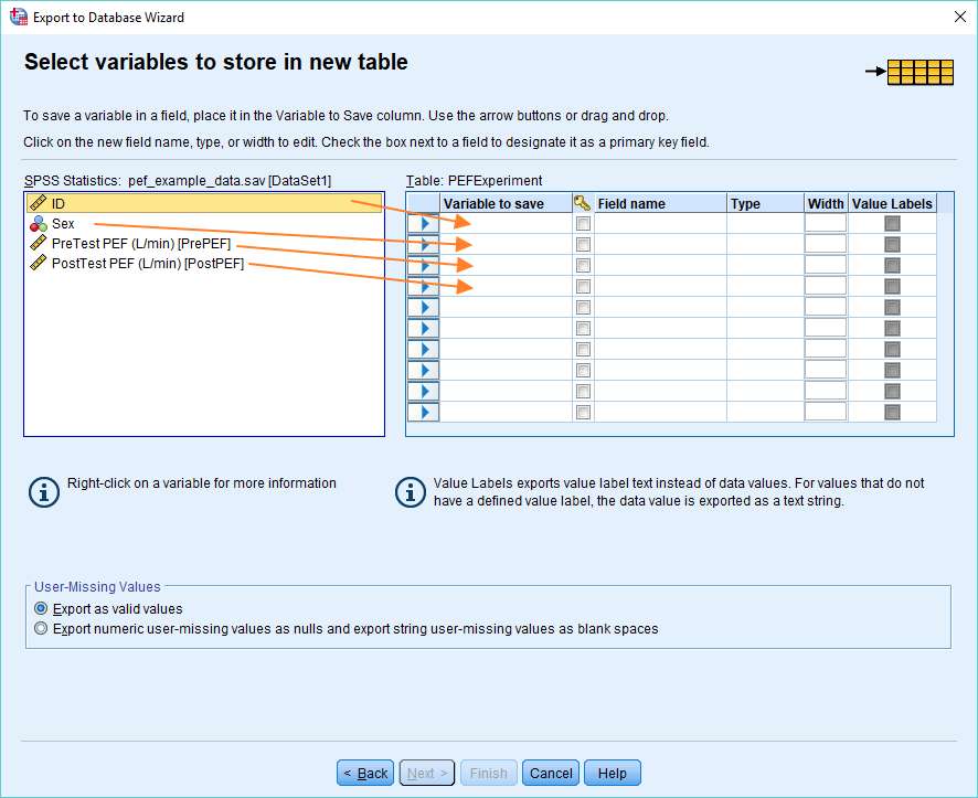 SPSS select variables