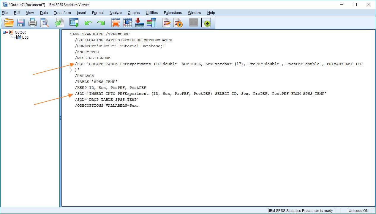 SPSS export to database output