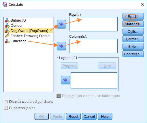 Fisher Crosstabs Dialog