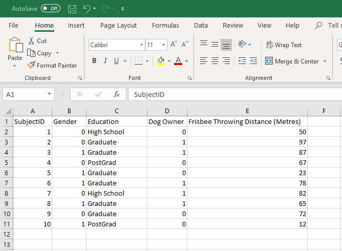 Excel spreadsheet