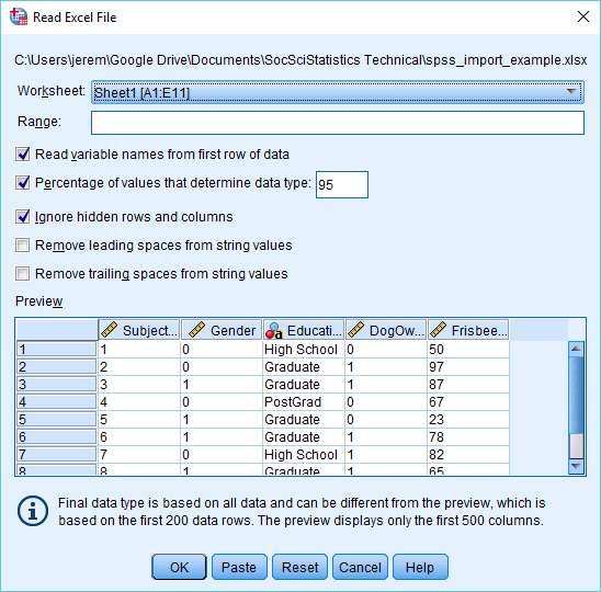 transfer an excel file to spss 25