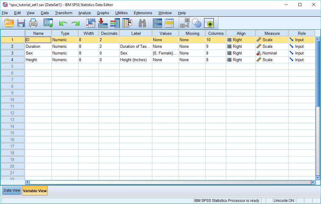 SPSS Variable View
