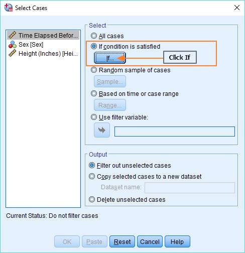 SPSS Select cases dialog