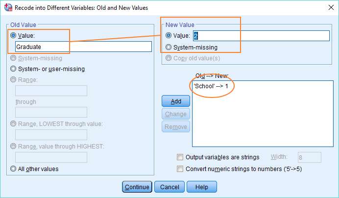 SPSS old and new values dialog