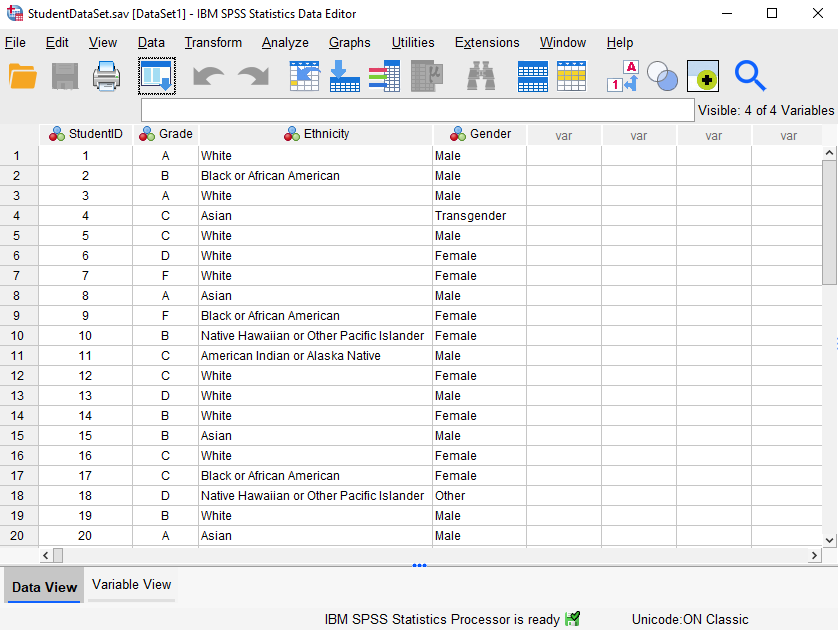 Data Set for Simple Bar Chart