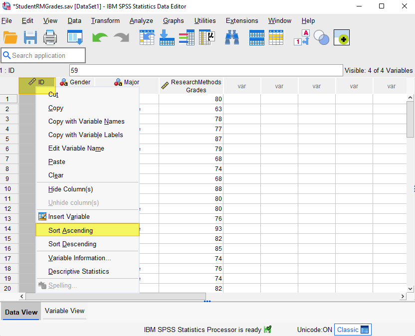 Right-Click then Ascending or Descending Order