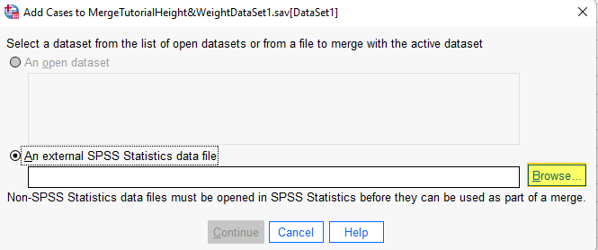 SPSS Add Cases Dialog Box