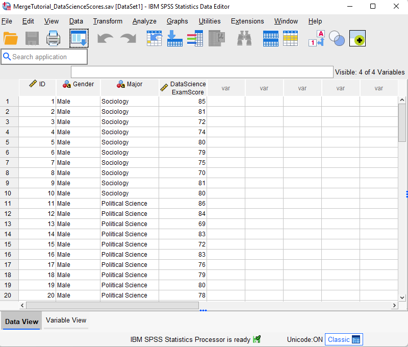 SPSS Merge Files - Add Variables - First Data Set