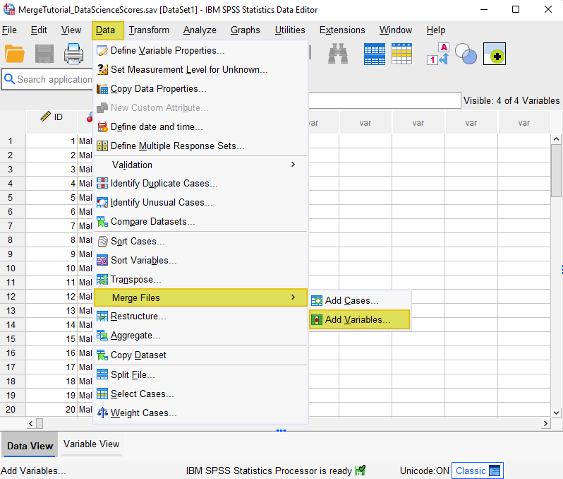 SPSS Merge Files - Add Variables