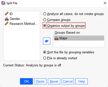 SPSS Split File Organize Output by Groups