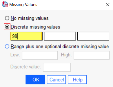SPSS Missing Values dialog box