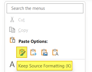 Paste table to Word keeping source formatting