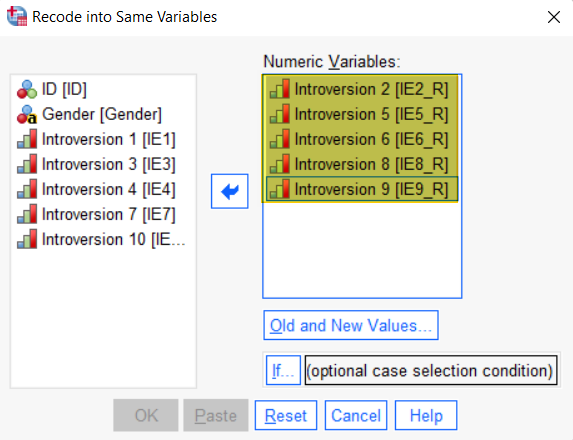 Recode into same variables - items selected