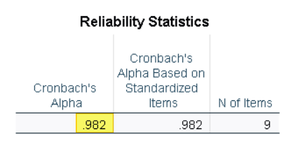 Reliability statistics table after scale item removed in SPSS