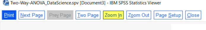 Click Zoom in within SPSS print preview