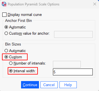 Population pyramid scale options dialog box in SPSS