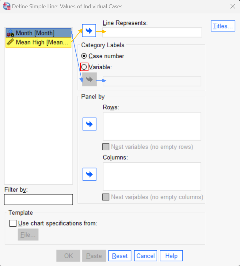 Define Simple Line Values of Individual Cases dialog box