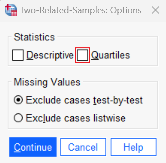 Two-Related-Samples Options dialog box in SPSS