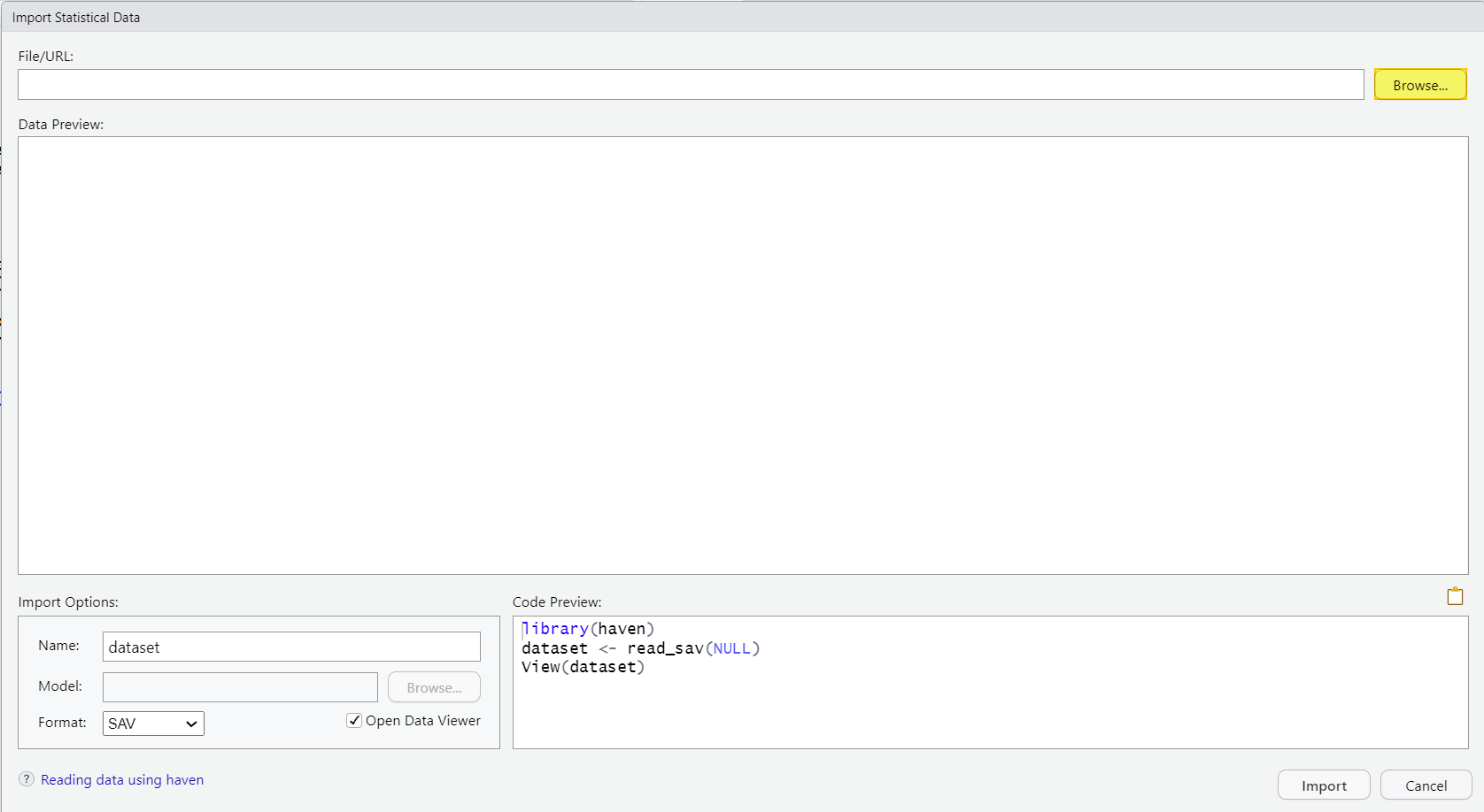 Import Statistical Data window.