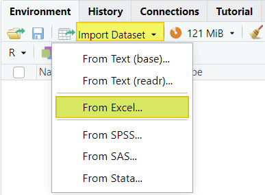 Click on Import Dataset and select from Excel