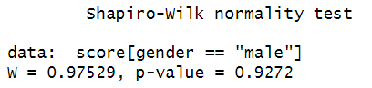 Shapiro-Wilk normality test by group in R, gender = male